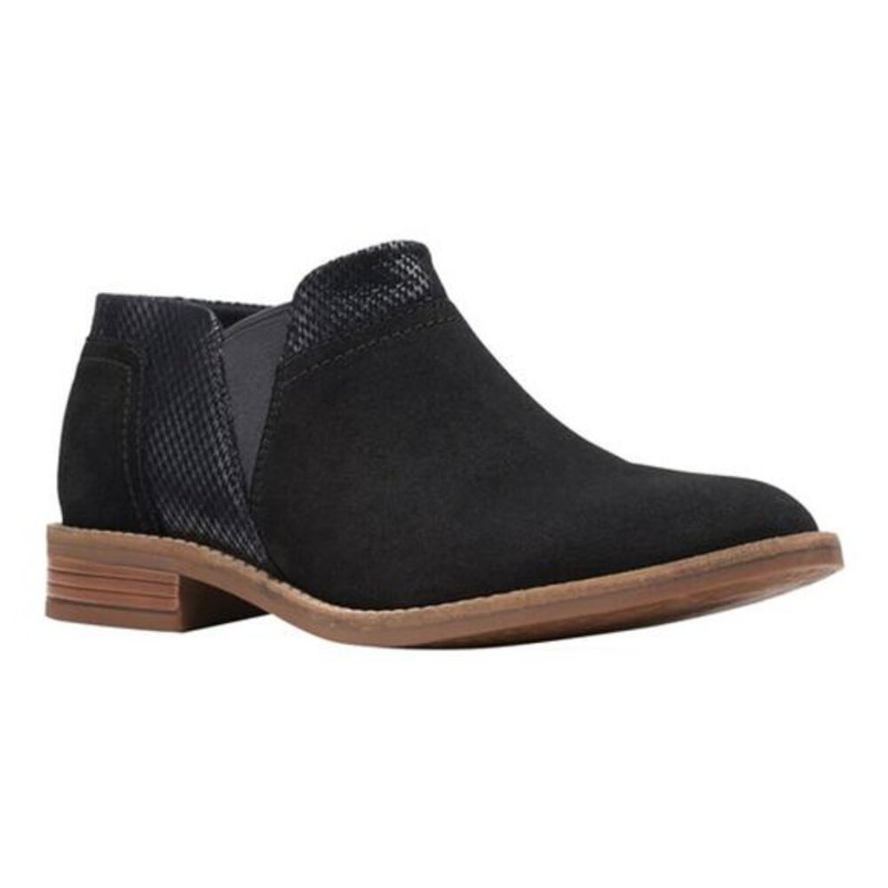 Clarks Women's 9.5 Black Camzin Mix Suede Slip-on Ankle Booties